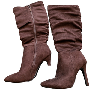 Tall brown sueded zip up heeled slouchy boots sz 5.5